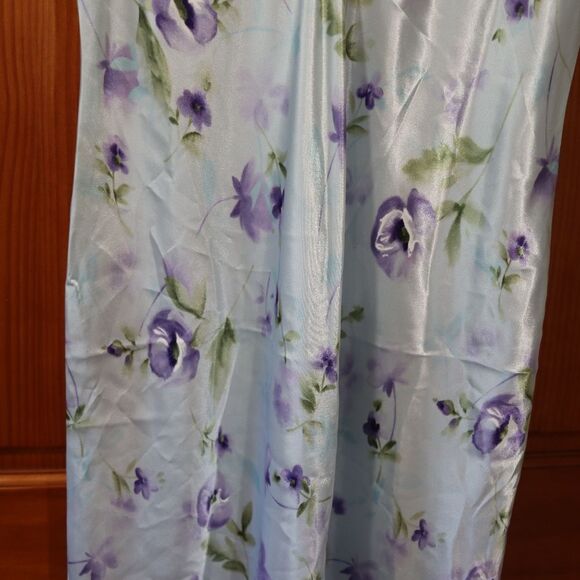 California Dynasty Blue and Purple Floral Long Maxi Slip with Trim Medium - Picture 7 of 12